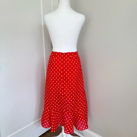 Finders Keepers Red with White Polka Dot Midi Ruffle Skirt Women's Size 6 Medium - Picture 3 of 11